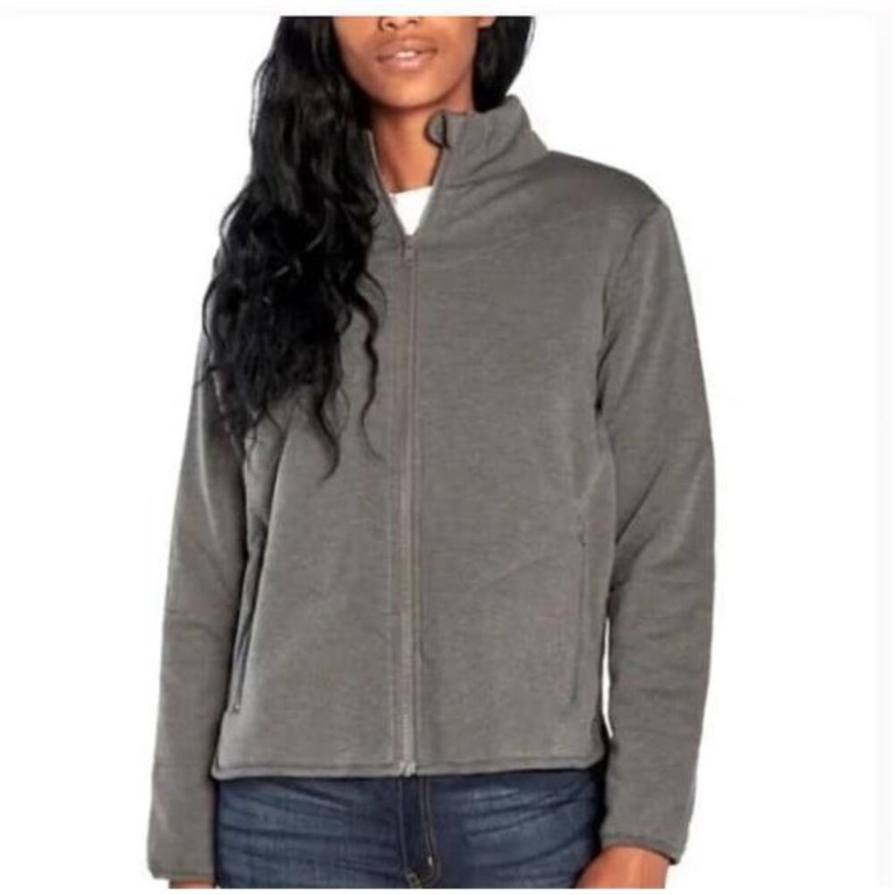 Three Dots  Mock Neck Filled Quilted Knit Hem Jacket (Heather Grey, Large)
